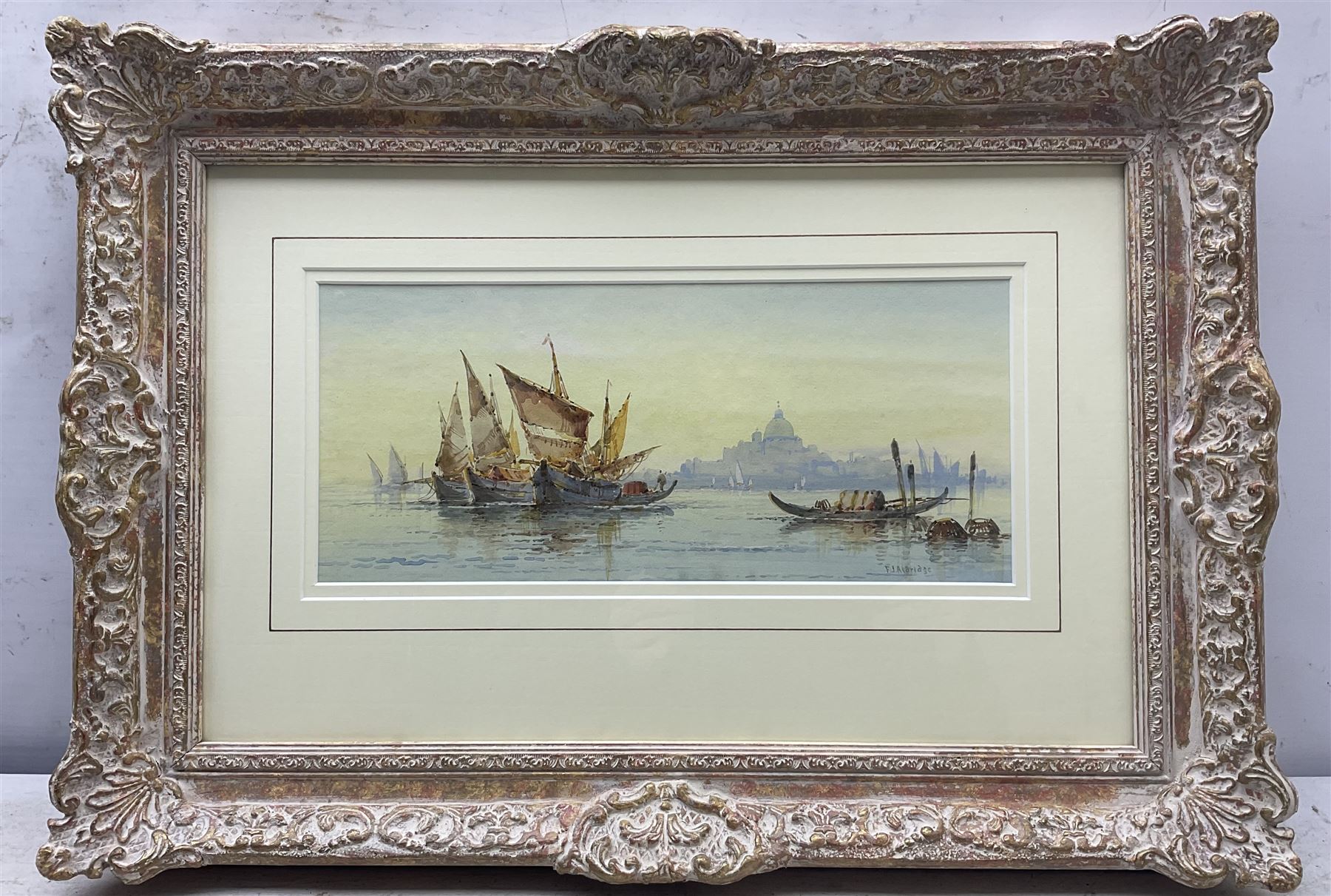 Frederick James Aldridge (British 1850-1933): Venetian Lagoon, watercolour singed 14cm x 33cm