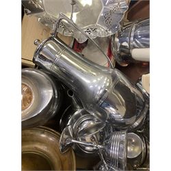 Heatmaster teapot with ceramic insert, together with a Thermos hot water jug, a collection of other plated items and collectors plates 