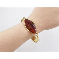 9ct gold oval amber wide bangle by C W Sellors, Sheffield 1999