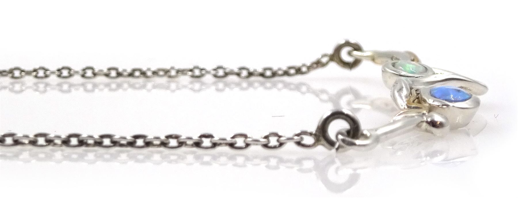 Silver and 14ct gold wire opal necklace, stamped 925