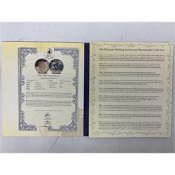 The Royal Mint United Kingdom 2006 brilliant uncirculated coin collection, in card folder and a part set of The London Mint Office 'The Platinum Wedding Anniversary Photographic Collection' coins
