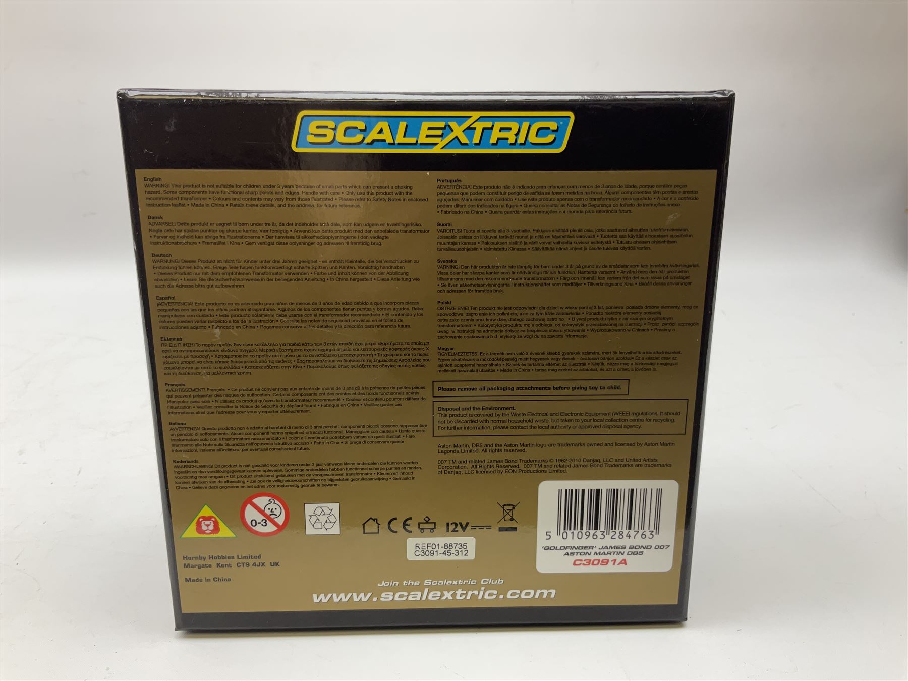 James Bond 007 limited edition Scalextric Goldfinger box set of Aston Martin DB5 slot car from The Classic Collection, no. 3502/6500, with certificate card