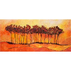 Ann Lamb (British 1955-): Tree Line, mixed media signed 37.5cm x 81.5cm (unframed)