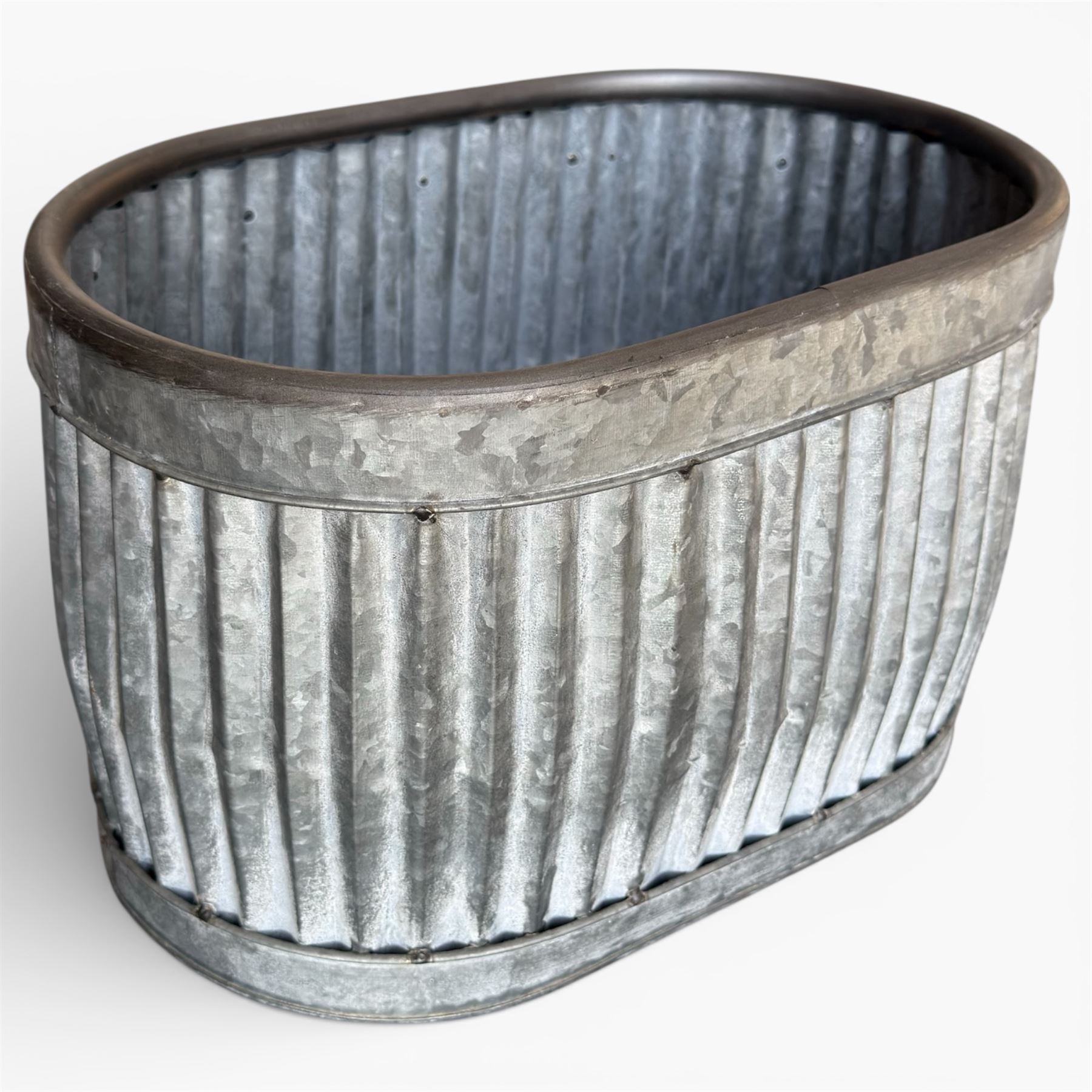 Set Of 3 galvanised oval planters