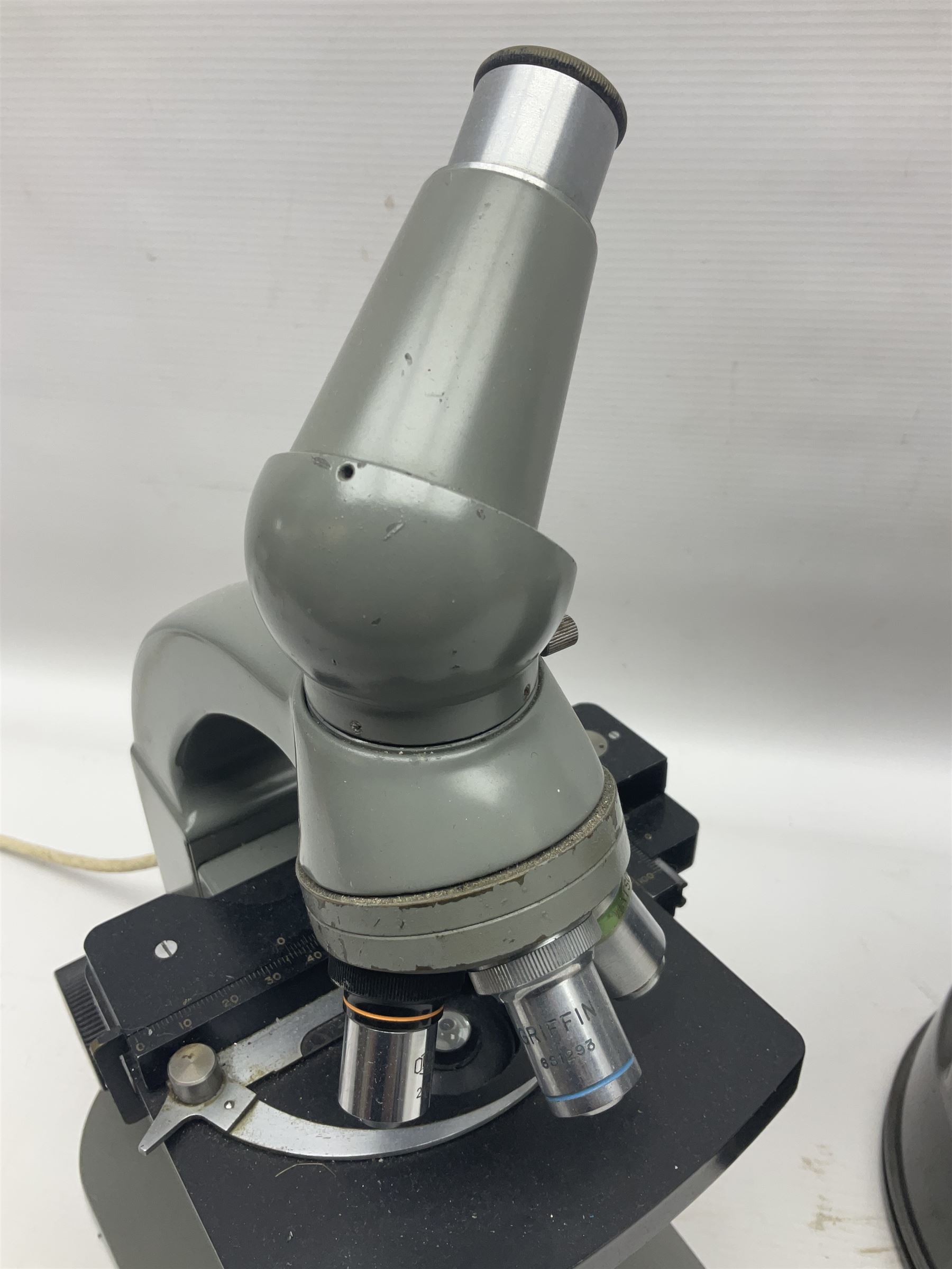 Four microscopes, comprising C Baker London Vickers, Back Diamax no 40956, Opax ABF no 232733 and one other 