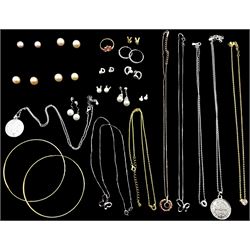 Collection of silver and stone set silver jewellery including five pairs of pearl stud earrings, two pairs of simulated pearl pendant earrings and cubic zirconia necklaces etc, all stamped 925 and with boxes 