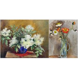 Victoria Louise French (British 20th Century): 'Elderflower in Vase', watercolour signed, titled and dated 1972 verso 28cm x 38cm; Judy Smith (British 20th Century): Poppies Blooming, watercolour signed 39cm x 29cm