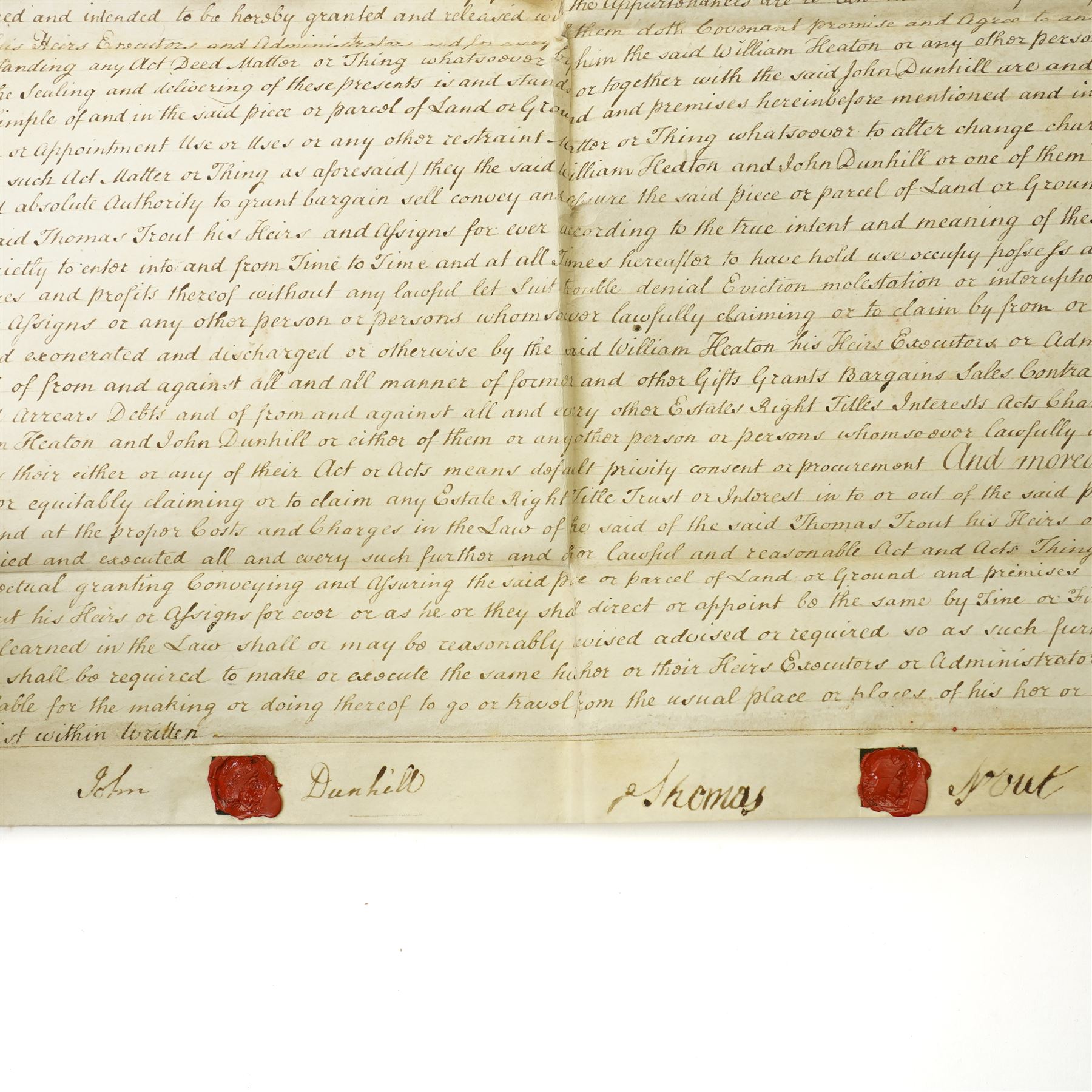  18th century indenture of three parts between William Heaton, Mercer of Doncaster, John Dunhill, Gentleman of Doncaster and Thomas Trout, Labourer 1781 and one other 18th century indenture (2) 