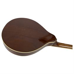 Boston 'A' style teardrop mandolin, together with a similar Gear 4 Music example and two Ultralite by Tanglewood stands