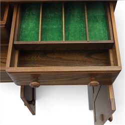 Ercol - elm dresser sideboard, fitted with four drawers and four cupboards with carved detail, drawer featuring cutlery slide