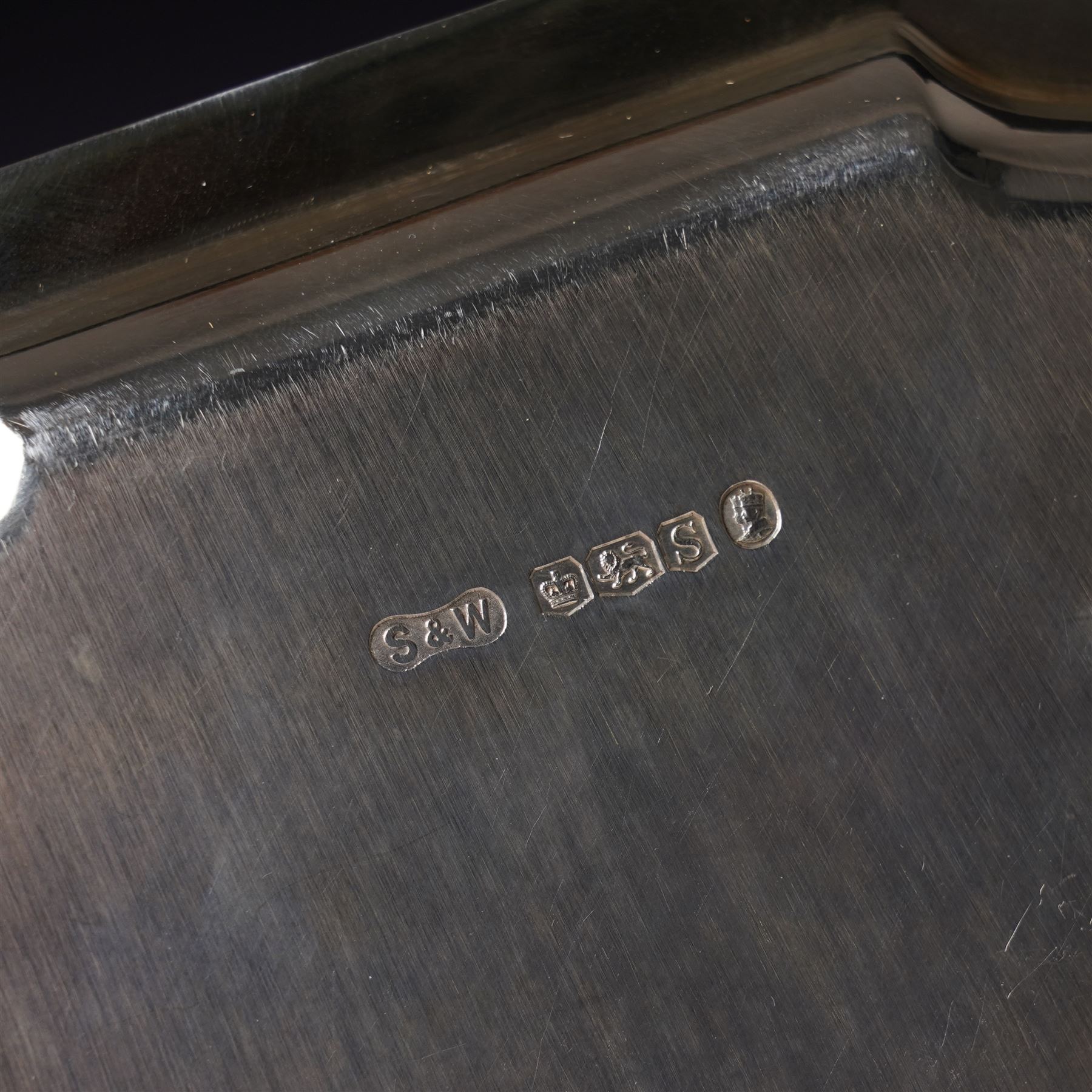 Small square silver salver or card tray with bead edge and indented corners W14cm Sheffield 1935 Maker Stower & Wragg Ltd