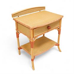 Lloyd Loom of Spalding - pair of mid 20th century bedside cabinets, each with raised gallery back, single drawer and undertier, woven paper weave construction on tubular supports