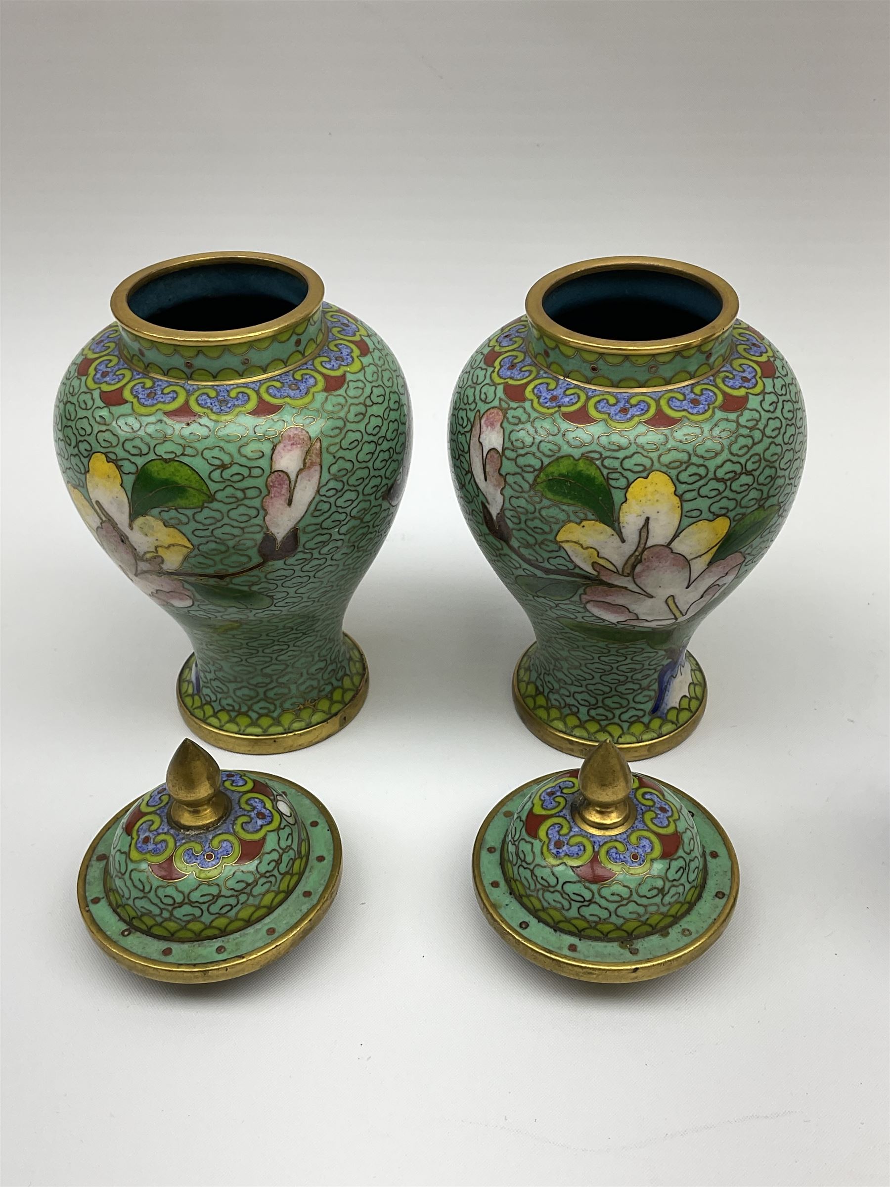 Group of cloisonné to include vase of ovoid form decorated with panels