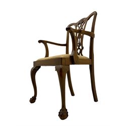 Chippendale style mahogany elbow chair, drop in upholstered seat