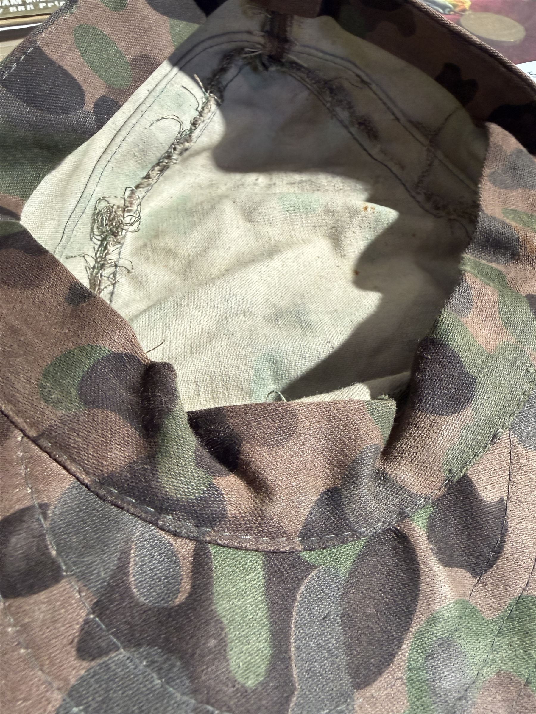 WWII SS camouflaged field cap, pea pattern camouflage