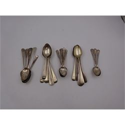 Collection of silver tea and coffee spoons, of varying design, all hallmarked 