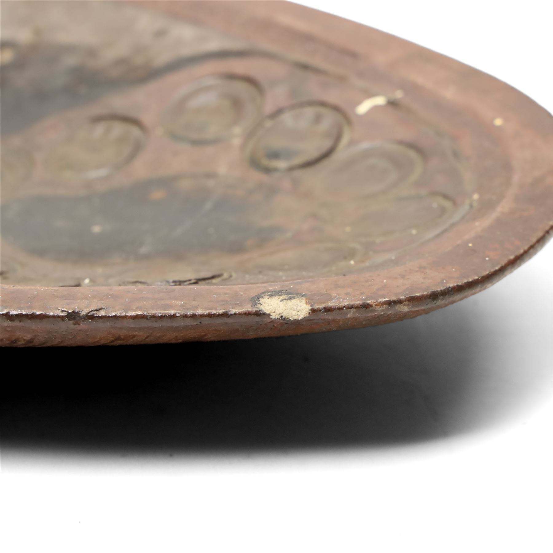 Large Crowan Pottery bread crock, H30cm; together with a studio pottery oval shallow dish, D52cm, and an Alan Caiger-Smith bowl, D42cm, variously marked and inscribed (3)