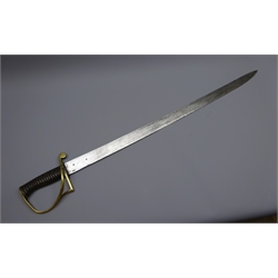  19th century Hospital side arm Cutlass 68cm steel single edge blade stamped crowned H and scrolled G, ribbed steel grip with brass two bar hilt, L80cm,   