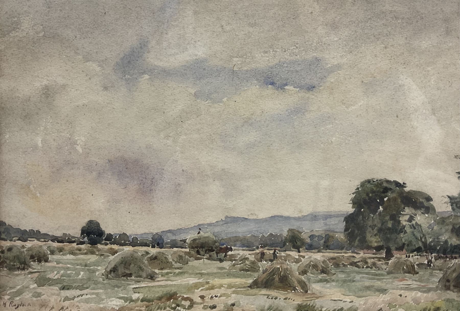 Herbert F Royle (British 1870-1958): View Across the Hayricks, watercolour signed 22cm x 32cm 