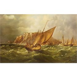 English School (20th century): Strong Winds off Whitby, oil on canvas indistinctly signed 47cm x 73cm; English School (19th century): Robin Hood's Bay, oil on canvas indistinctly signed 30cm x 51cm (unframed)