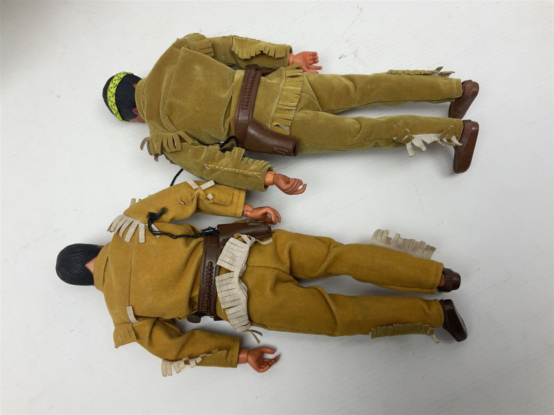 Two pairs of 1970s Lone Ranger and Tonto action figures, probably by Marx Toys; and Gabriel 'Silver' stallion horse; all unboxed (5)