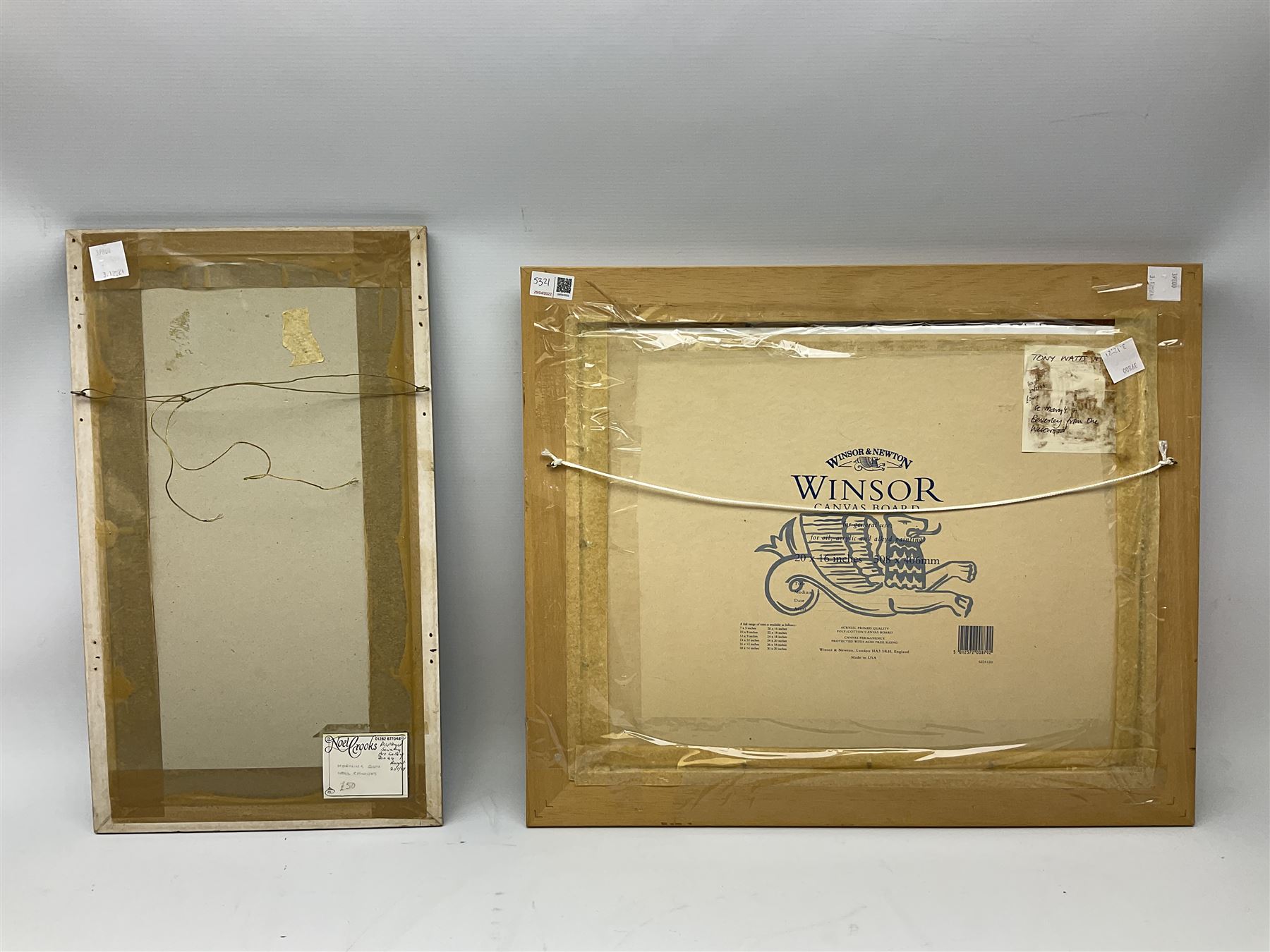 Tony Watts (British 20th century): 'St Mary's and Beverley from the Westwood', oil on board signed together with Noel Crooks (British 20th century): 'Morning Sun', watercolour signed max 40cm x 50cm (2)