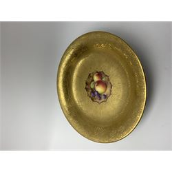 Royal Worcester cabinet dish, decorated with a central hand painted panel of apples and blackberries signed D Shinnie, within a scrolling foliate gilt surround, with printed mark beneath, D23.5cm
