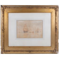 William Frederick Settle (Hull 1821-1897): Shipping on Serene Waters, watercolour signed with monogram and dated '74, 22cm x 33cm 