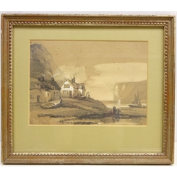  Staithes, pencil sketch heightened in white by Henry Barlow Carter (British 1804-1868) unsigned 18cm x 25cm  