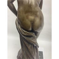 After Christopher Gabriel Allegrain (1710-1795),  Venus au bain, bronze, upon square plinth, Impressed F Barbedienne Fondeur, the base impressed C G Allegrain Fecit 1767, and bearing Barbedienne foundry seal, overall H51cm
