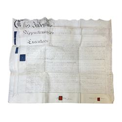 Early 19th century manuscript deed on vellum in three sections dated 25th February 1803 relating to 'An agreement between William Wilberforce, of the old palace yard, Westminster - son of Robert, AND The Reverend Thomas Bowman, of Beverley, who has agreed to buy from William Wilberforce the Freehold of a 