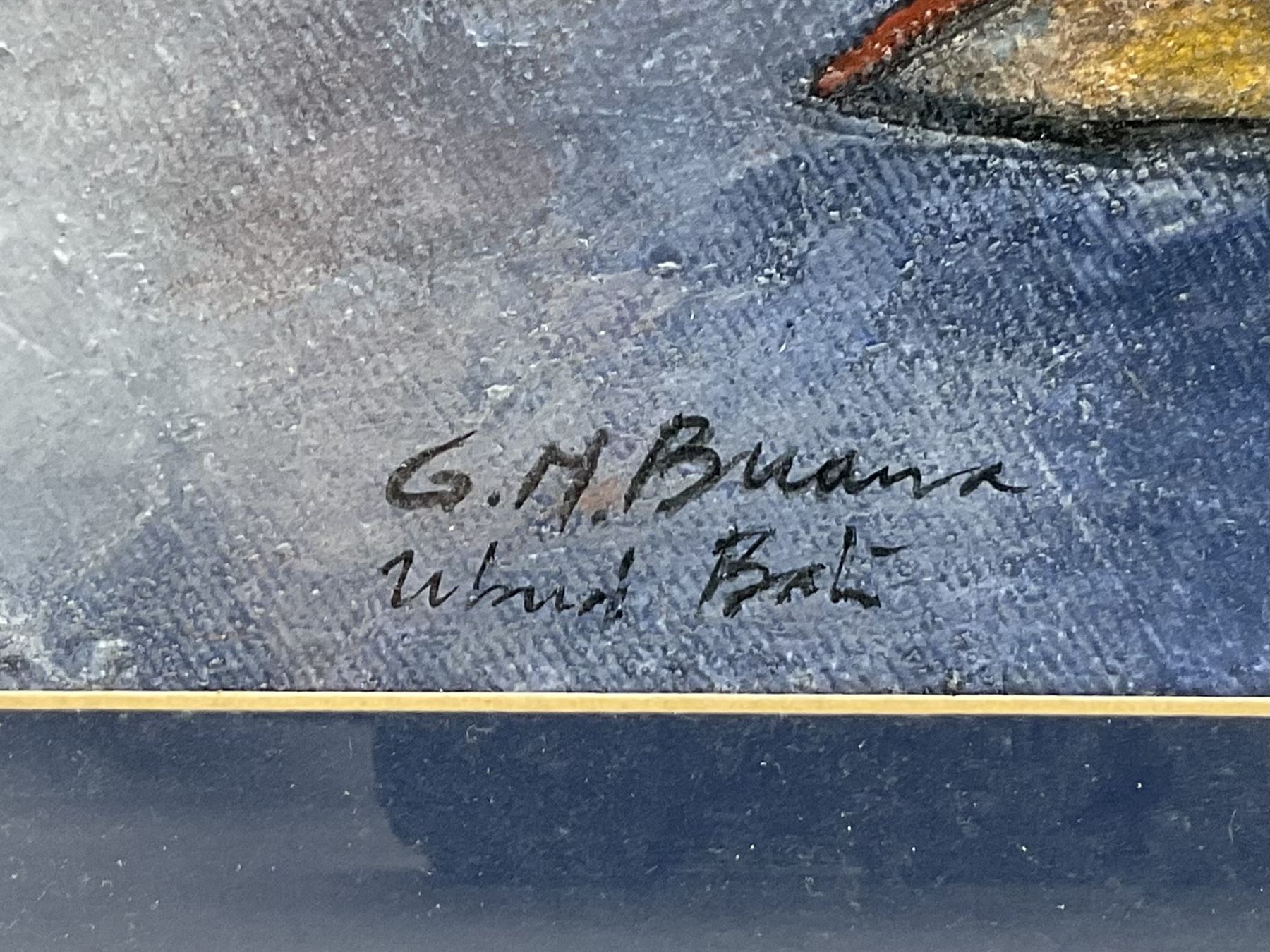 G M Buana (Balinese 20th century): 'Ubud Bali' Fish, mixed media signed and titled 36cm x 42cm