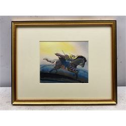 Michael Foreman OBE (British 1938-): The Third Knight, watercolour unsigned, titled on exhibition label verso 13.5cm x 15.5cm 
Provenance: exh. 'Michael Foreman: Telling Tales', Chris Beetles, April 2017, No.116; illustrated in Eric Quayle, 'The Shining Princess and other Japanese Legends', London: Anderson Press, 1989, p.19