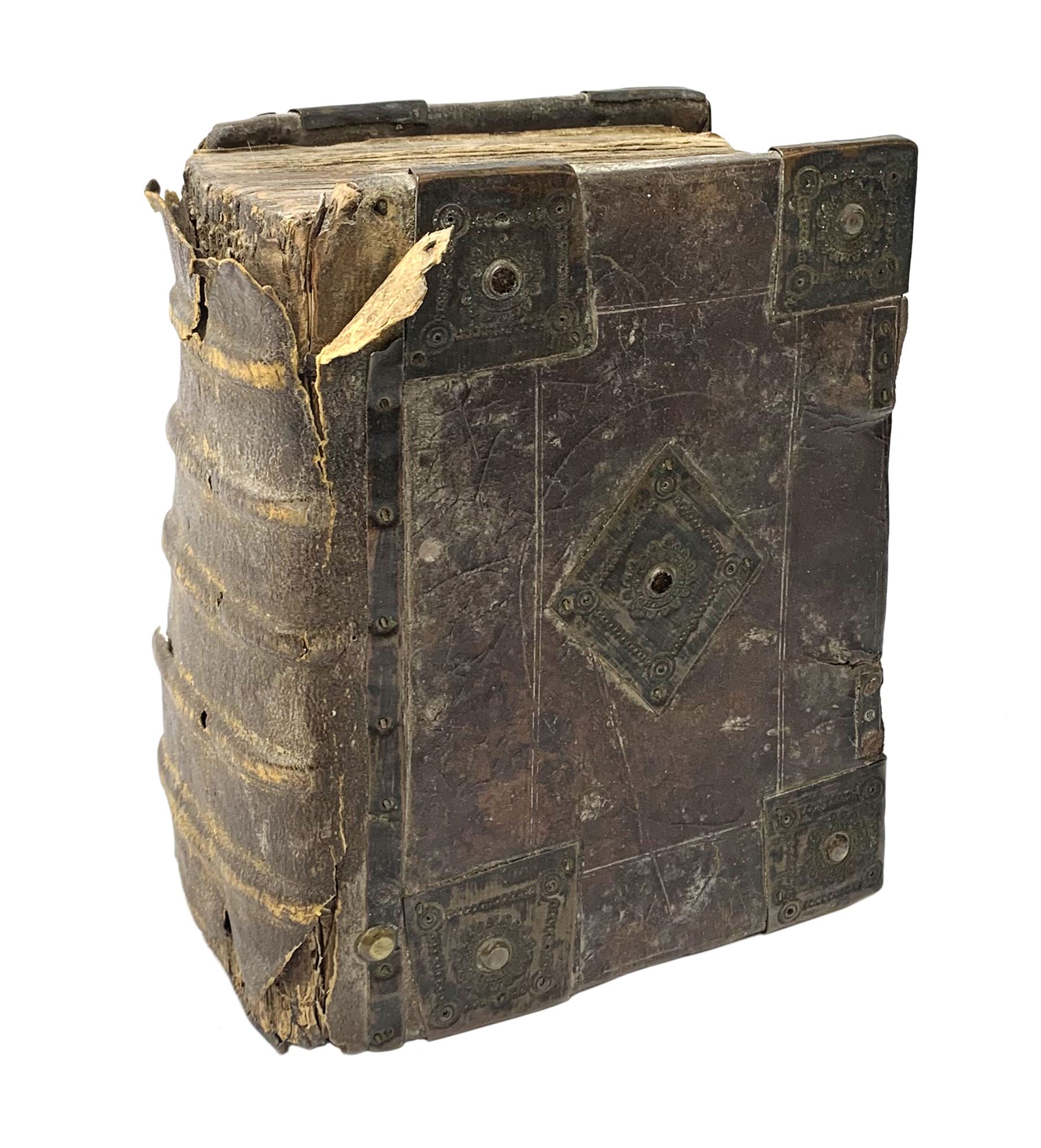 The Holy Bible, Containing the Old Testament and the New; Newly Translated out of the Originall Tongues ..., Imprinted at London by Bonham Norton and John Bill 1620. General and New Testament titles with woodcut border (New Testament title and colophon dated 1621), genealogies and double page map by J.S. (John Speed), Apochrypha present, bound with Two Right Profitable and Fruitfull Concordances .... Collected by R.F.H. Imprinted at London Bonham Norton and John Bill 1622, bound with The Whole Booke of Psalmes Collected into English Meeter by Thomas Sternehold, John Hopkins, and Others ..., printed for the Company of Stationers 1623. Full calf binding with bronze bosses.