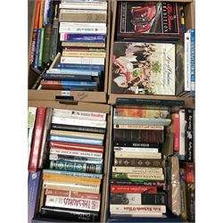  Large quantity of assorted books including fiction and non-fiction, travel, biographical, history, sporting etc, in four boxes  