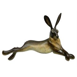 David Meredith (British 1973 - ), Lying Hare, patinated bronze, signed and limited edition 36/75, H17cm 