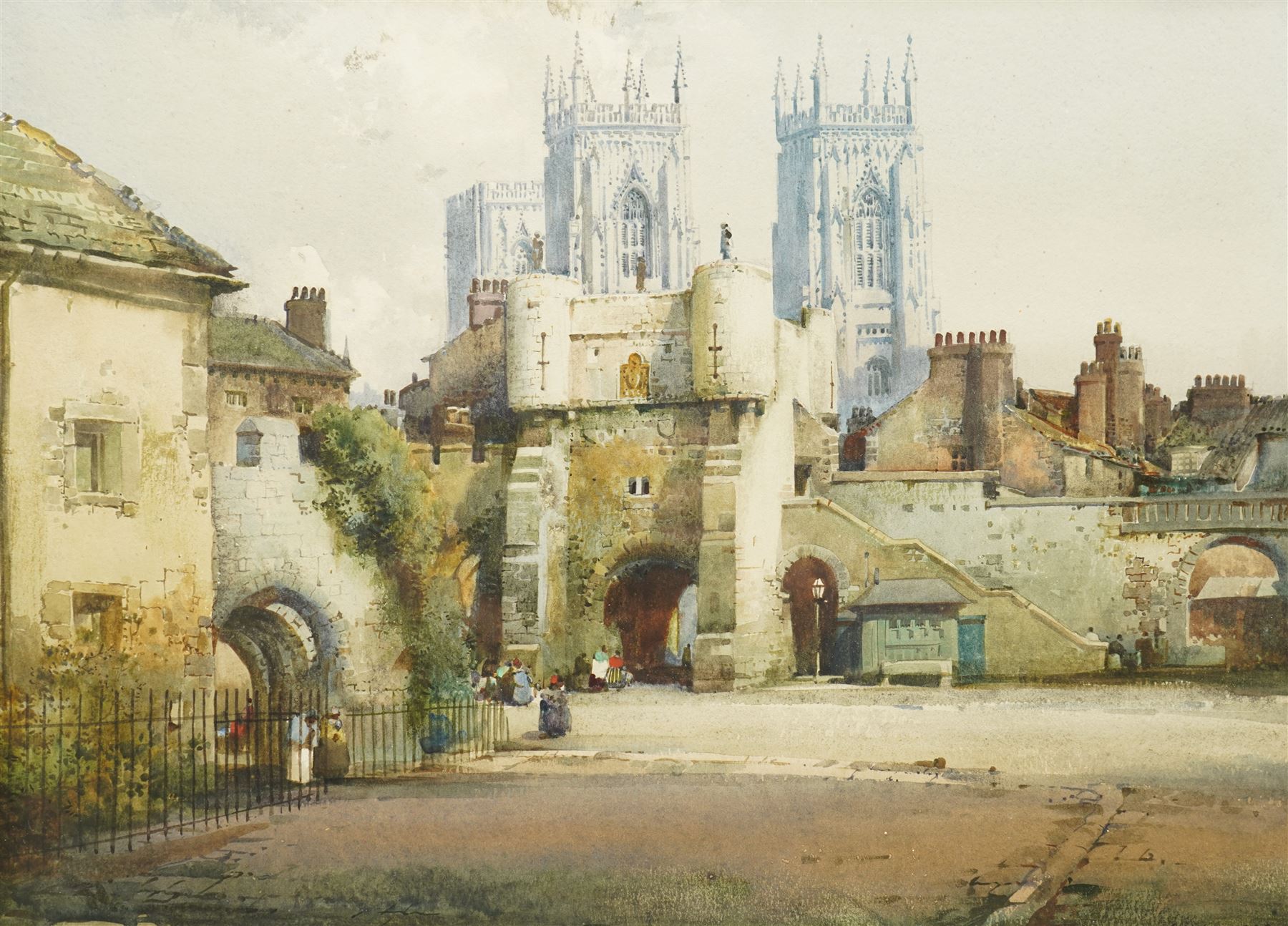Noel Harry Leaver (British 1889-1951): View of Bootham Bar and the York Minster, watercolour signed 27cm x 37cm