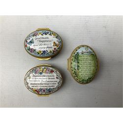 Six Halcyon Days enamel boxes, each with affectionate or humorous inscription, each in fitted box