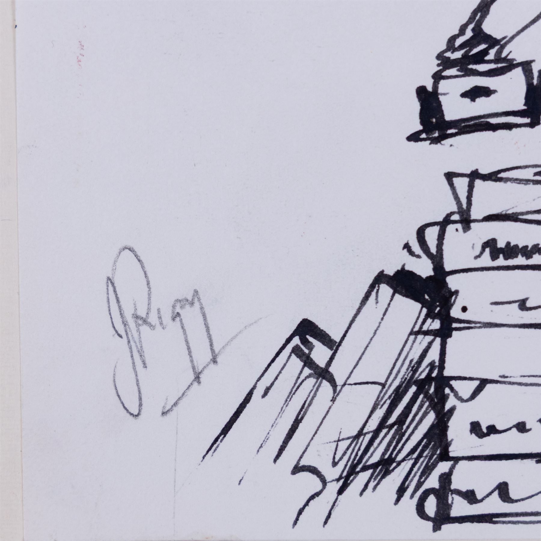 Jack Rigg (British  1927-2023): Whitby Fish Quay Portraits and Yorkshire Cobles - Filey and Whitby, two pen and ink sketches variously inscribed and dated, 25cm x 20cm and 11.5cm x 25cm (2) (unframed)