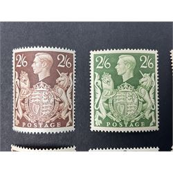 Great Britain King George VI 1939-48 set of six stamps, including ten shillings dark blue, all unused, previously mounted