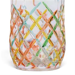 Zecchin vase, painted with reds, greens and yellows, together with a Murano vase with fluted rim, tallest H28cm