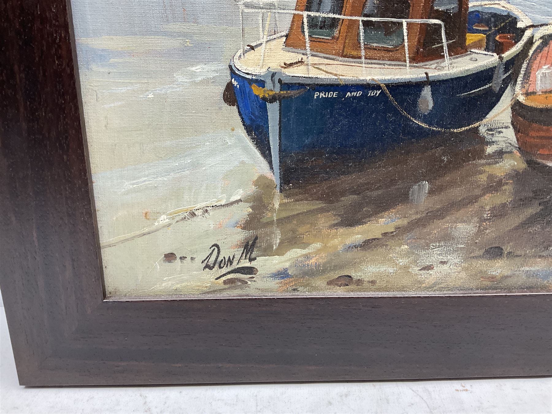 Don Micklethwaite (British 1936-): Scarborough Harbour with lighthouse, oil on board signed 39cm x 50cm