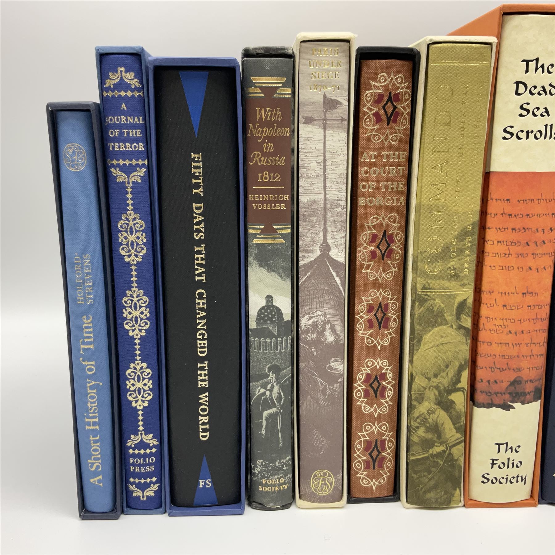 Folio Society - nineteen volumes including Life, The Dead Sea Scrolls, The World of the Odysseus, The Trial of the Templars, etc