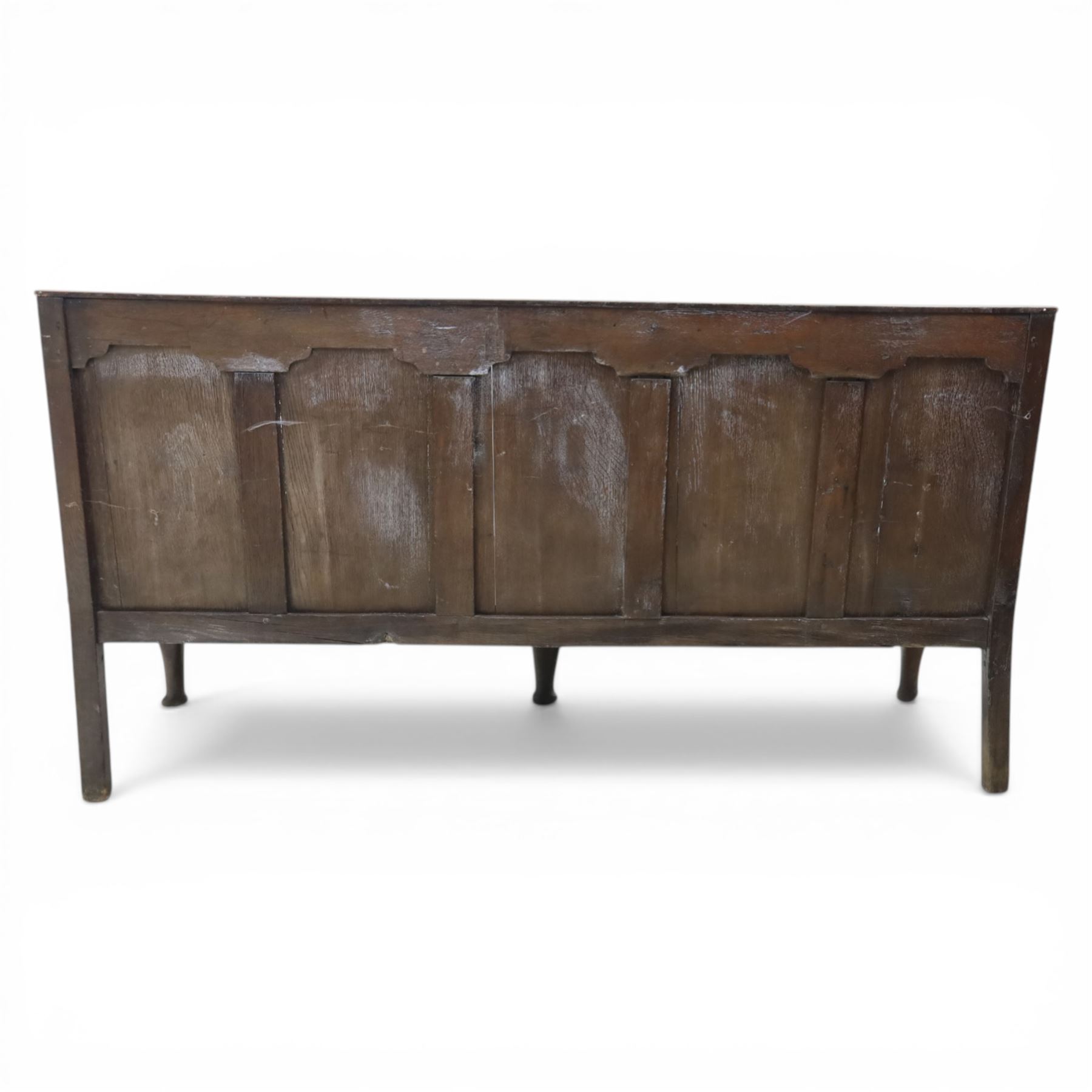18th century oak hall bench or settle, five foliate carved back panels, dated 1760