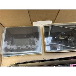 Large collection of over three hundred glass magic lantern slides including country, beach, town and street scenes, some with figures and animals