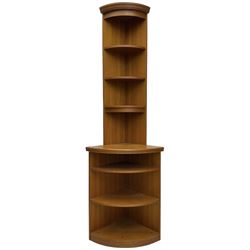 Mid-20th century teak bookcase wall unit (W201cm, H166cm, D46cm); similar teak corner shelf (H191cm, W63cm)
