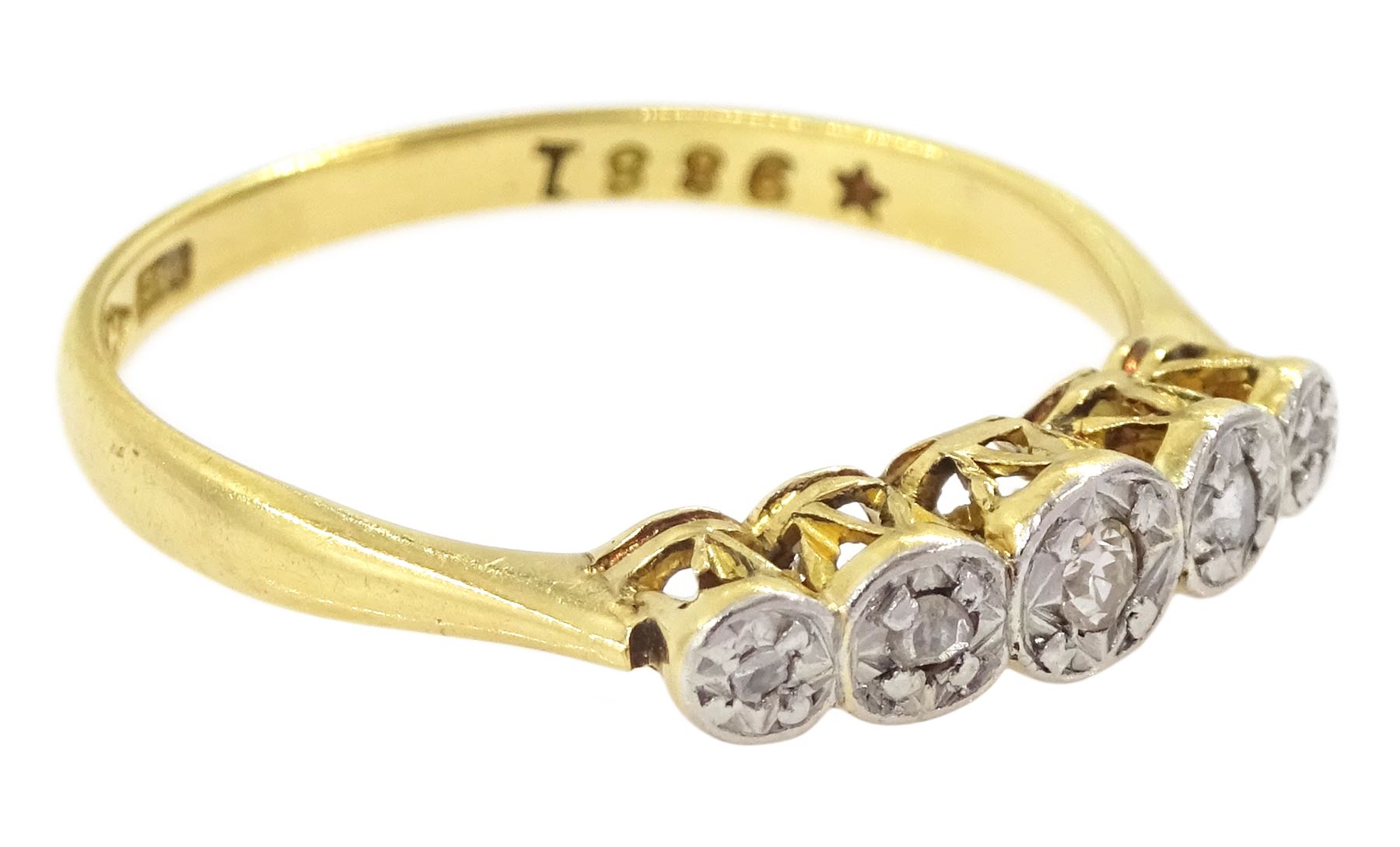 Early 20th century gold illusion set five stone diamond ring, stamped 18ct Plat