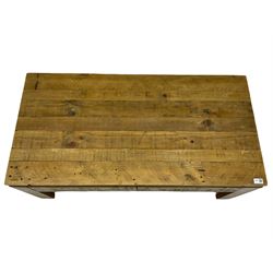 Rustic pine coffee table, with two drawers and under-tier