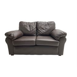 Two seat sofa, upholstered in brown leather