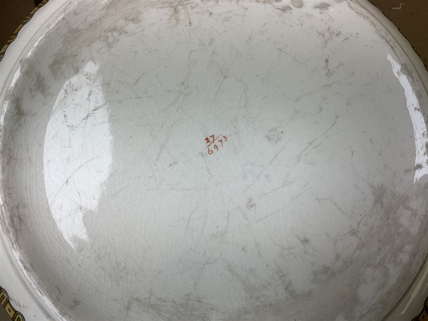 Large ceramic Jardiniere on stand, decorated with an oriental pheasant perched upon branches blossoming with peonies and foliage on white ground, overall H99cm